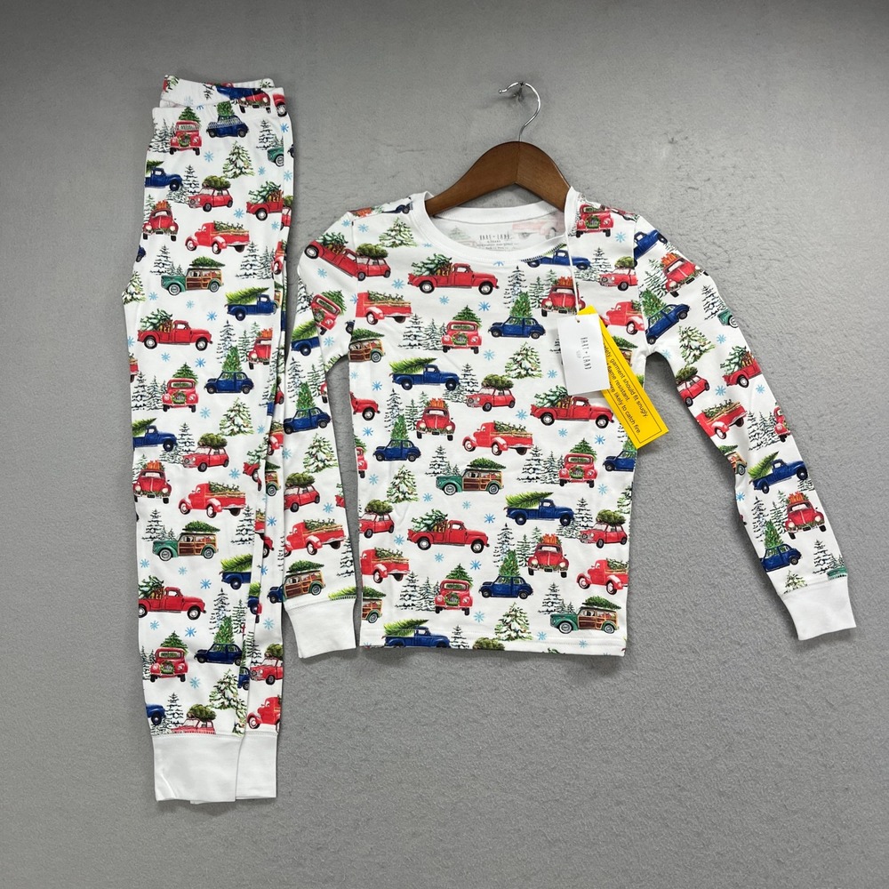 Hart + Land Pajama Set Kids 8 White Christmas Truck Organic Pima Cotton Holiday